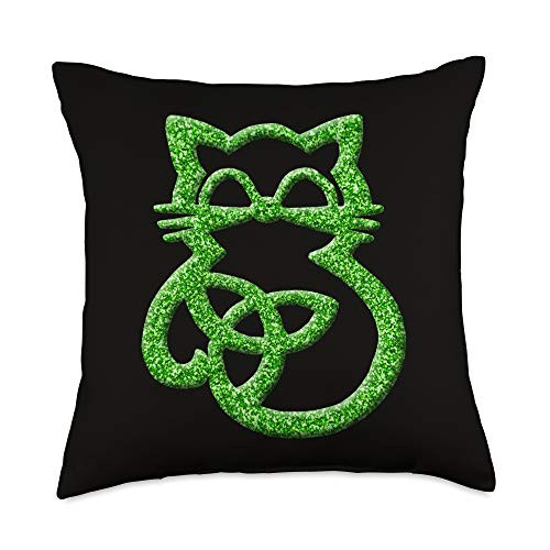Atteestude Abstract Green Trinity Knot Celtic Cat Throw Pillow  18x18  Multicolor