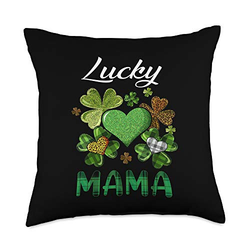 St Patricks Day Green Shamrock Decorations Gifts St Patricks Day Women's Shamrock Buffalo Plaid Lucky Mama Throw Pillow  18x18  Multicolor