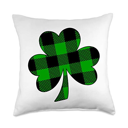 Funny St. Patrick's Day Gifts St. Pat Gifts Green Plaid Irish Shamrock St. Patrick's Day Clover Throw Pillow  18x18  Multicolor