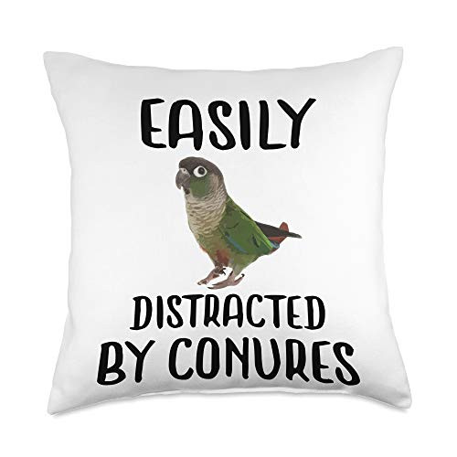 Cute Green Cheek Conure Parrot Design Funny Distracted By Green Cheek Conure Parrot Gift Throw Pillow  18x18  Multicolor