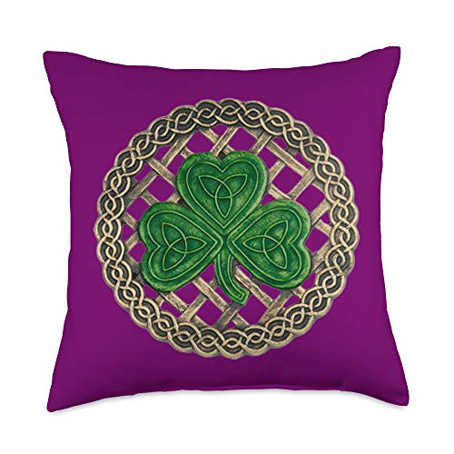 Atteestude Green Shamrock  Celtic Knots With Purple Background Throw Pillow  18x18  Multicolor