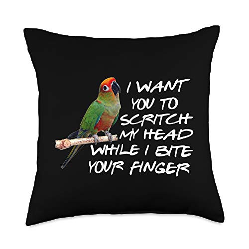 Funny Green Conure Bird Lover Design Co. Green Cheek Parrot Bird Lover Conure Owner Funny Gift Throw Pillow  18x18  Multicolor