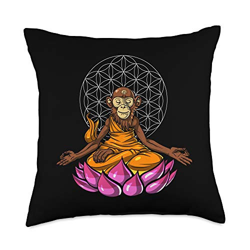 Green Fantasy Clothing Monkey Buddha Zen Yoga Meditation Chimpanzee Flower Of Life Throw Pillow  18x18  Multicolor