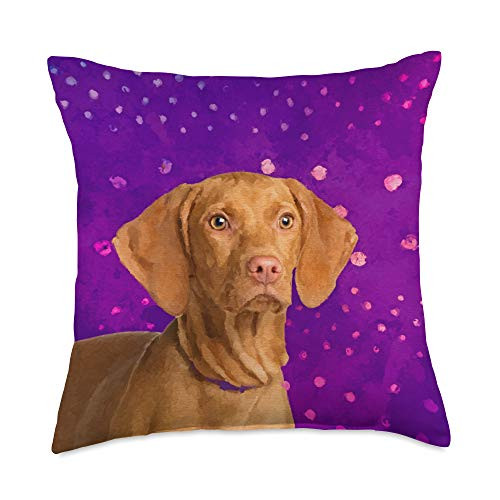 K9PrintArt Vizsla - Hungarian pointer puppy on purple Throw Pillow  18x18  Multicolor
