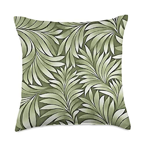taiche Decorative Artisitic Leaves In Silvery Green Shades Throw Pillow  18x18  Multicolor