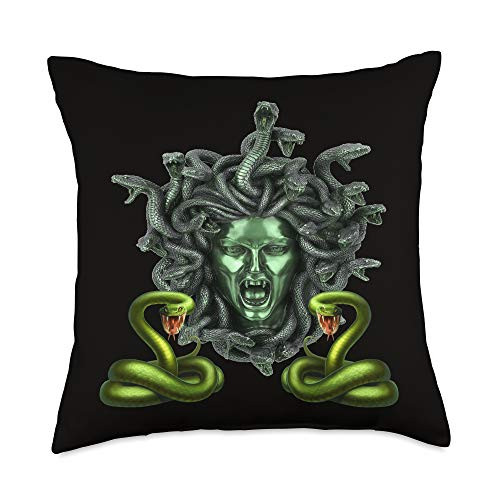 Atteestude Green Snake Medusa Gorgon Throw Pillow  18x18  Multicolor