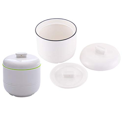 2 Pack Small Ceramic Stew Pot With Lid Steam Soup Bowl Steaming Cup for Home Kitchen Egg Custard Medicinal Herbs Bird's Nest Tonic  Oven Dishwasher Safe  350ML  Blue Plus Green   BluePlusGreen