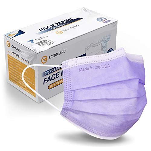 Made in USA  ASTM Level 3 Face Mask by ECOGUARD  3-ply   50 Pack   Disposable   Breathable  Purple  Adult