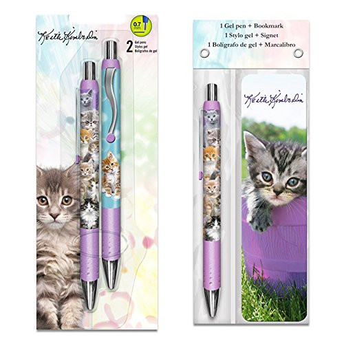 InkWorks Keith Kimberlin Kittens Gel Pens Set (3 Premium Kitten Pens with Bookmark)