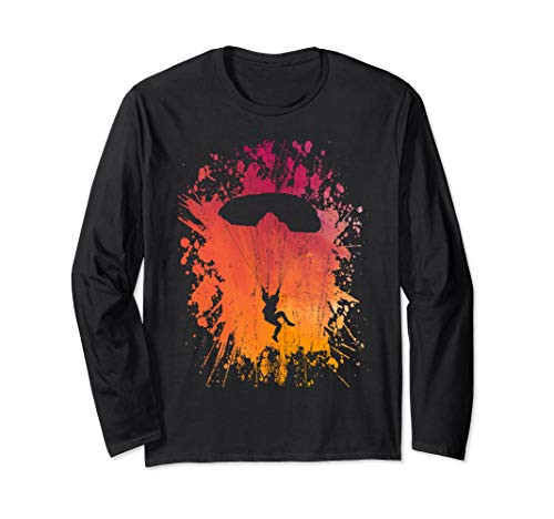Skydiving Parachuting Skydiver Extreme Sports Paint Splatter Long Sleeve T-Shirt