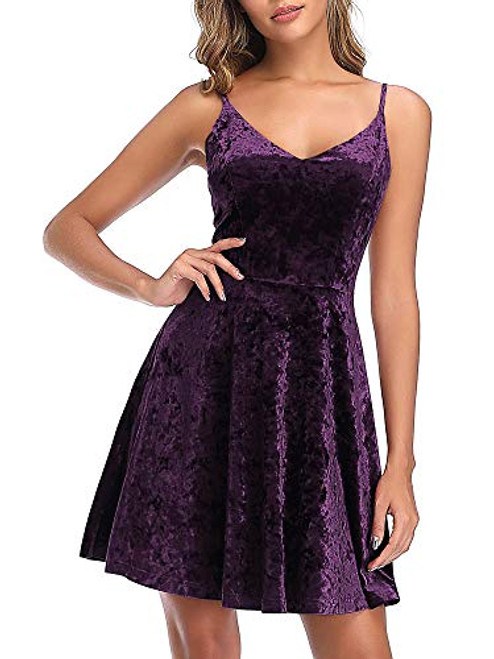 GUBERRY Purple Velvet Dress Homecoming Glitter Sparkly Sexy V Neck Skater Dress GUBERRY Purple Velvet Dress Homecoming Glitter Sparkly Sexy V Neck Skater Dress