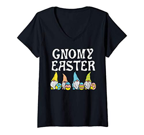 Womens Gnomy Easter Nordic Garden Gnomes Egg Hunting Tomte Nisse V-Neck T-Shirt
