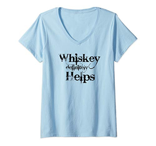 Womens Whiskey Definitely Helps Distressed Funny Bar Hopping Gift V-Neck T-Shirt