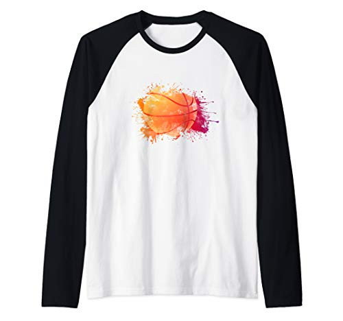 Colorful Basketball Paint Splash  Basketball  Hoops Raglan Baseball Tee