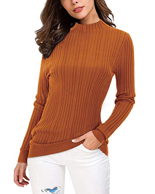 OUGES Women's Lightweight Stretchy Long Sleeve Pullover Cable Knit Mock Turtleneck Sweater Orange L OUGES Women's Lightweight Stretchy Long Sleeve Pullover Cable Knit Mock Turtleneck Sweater Orange L