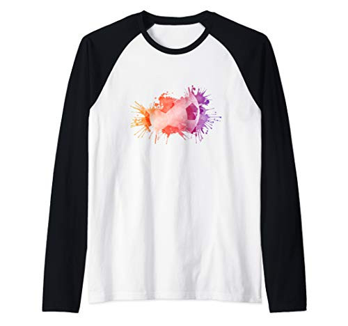 Colorful Soccer Ball Paint Splash  Watercolor Splash Futbol Raglan Baseball Tee
