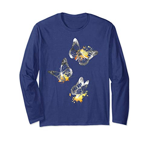 Butterfly Paint Drip Splatter Splash Black Butterflies Moth Long Sleeve T-Shirt