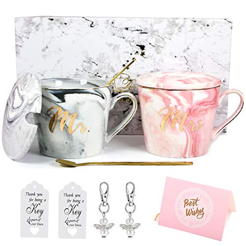 Mr and Mrs Couples Coffee Mugs - Wedding Gift for Bride and Groom - Gifts for Bridal Shower Engagement Wedding and Married Couples Anniversary - 13 oz Ceramic Marble Cups with Lucky Present Mr and Mrs Couples Coffee Mugs - Wedding Gift for Bride and Groom - Gifts for Bridal Shower Engagement Wedding and Married Couples Anniversary - 13 oz Ceramic Marble Cups with Lucky Present