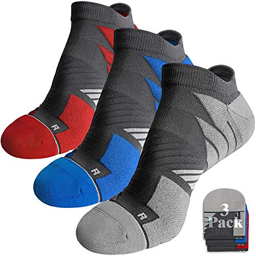 Mens No Show Tab Socks Athletic  Hylaea Running Socks No Blisters  Moisture Wicking  with Coolmax Cushion Padded  ideal for Runner  Sports  Gym  Golf  Low Cut  Gray Blue Red xLarge 3 Pairs Mens No Show Tab Socks Athletic  Hylaea Running Socks No Blisters  Moisture Wicking  with Coolmax Cushion Padded  ideal for Runner  Sports  Gym  Golf  Low Cut  Gray Blue Red xLarge 3 Pairs