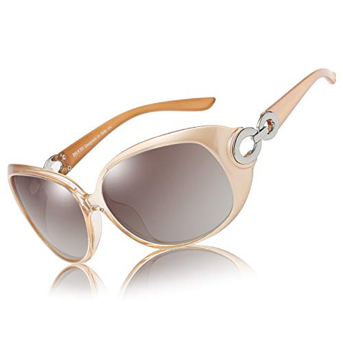 DUCO Shades Classic Oversized Polarized Sunglasses for Women 100% UV Protection 1220 Champagne Frame Brown Lens