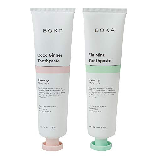 Boka Natural Toothpaste Duo - Nano-Hydroxyapatite for Remineralizing and Sensitivity  Fluoride-Free I Dentist Recommended  Made in USA I 4oz  Ela Mint Plus Coco Ginger   2-Pack