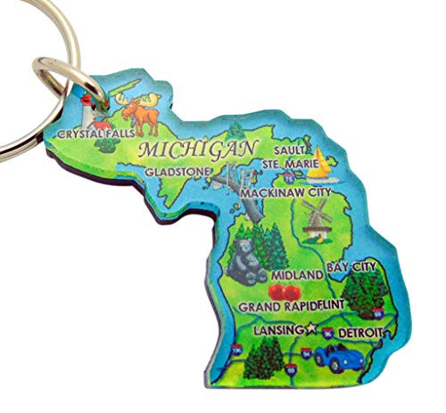 Michigan Key Chain Acrylic Souvenir Retro State Map Gift 2 Inch