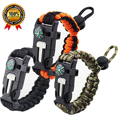 Premium Paracord Bracelet-Set of 3-Outdoor Emergency Paracord Survival Bracelet 5 in 1 With Compass,Flint Fire Starter,Emergency Scraper/Knife,Whistle,Rescue Rope-Perfect for Camping,Hiking,Trekking Premium Paracord Bracelet-Set of 3-Outdoor Emergency Paracord Survival Bracelet 5 in 1 With Compass,Flint Fire Starter,Emergency Scraper/Knife,Whistle,Rescue Rope-Perfect for Camping,Hiking,Trekking