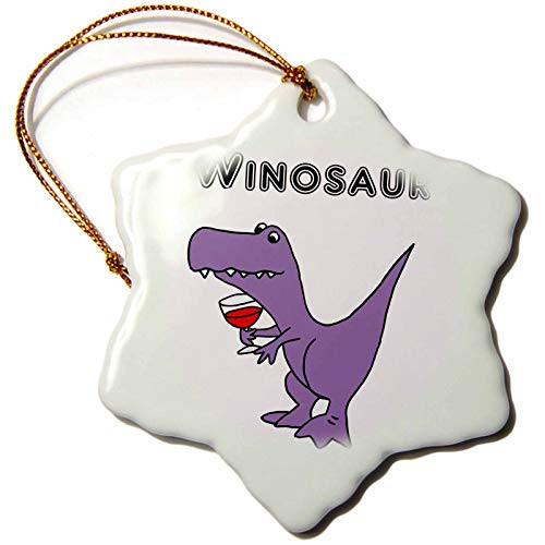 3dRose Funny Purple Trex Dinosaur Drinking Wine is a Winosaur Snowflake Ornament  3"