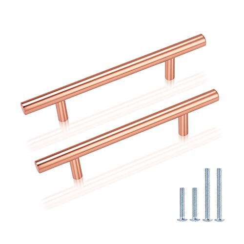 5 Pack Solid Cabinet Pulls Stainless Steel Kitchen Drawer Pulls 3.6 inch Hole Distance Rose Gold Bar Shape Pulls for Dresser Drawers Modern Copper Pulls