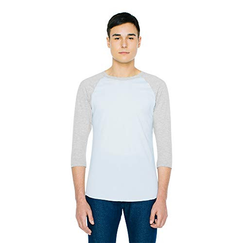 American Apparel Unisex 50 50 Raglan 3 4 Sleeve T-Shirt - USA Collection  Light Blue Heather Grey  Large