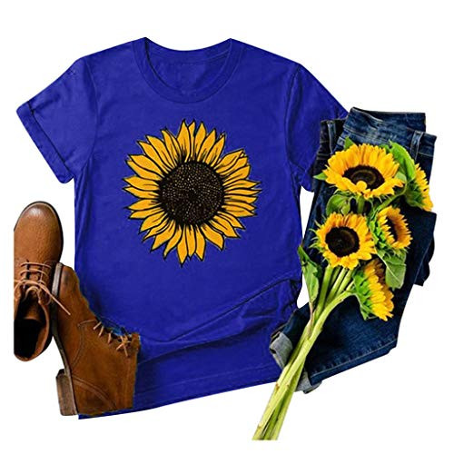 Gibobby Shirts for Women Clearance Women's Graphic Funny T Shirt Cute Tops Teen Girl Tees Blue