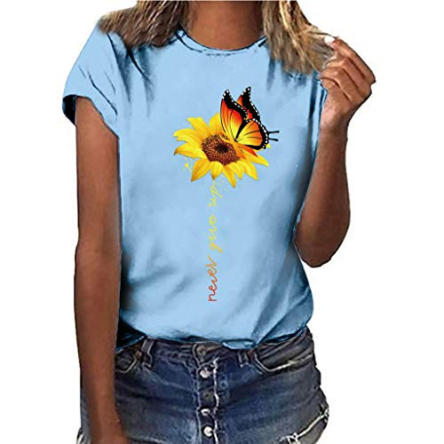 Meikosks Womens Sunflower Print Tops Crewneck Short Sleeve Blouses Summer Casual T Shirt Light Blue Meikosks Womens Sunflower Print Tops Crewneck Short Sleeve Blouses Summer Casual T Shirt Light Blue