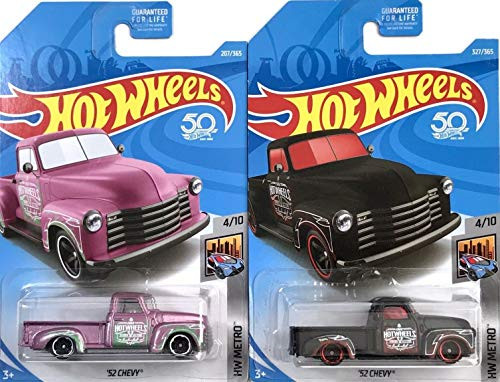 Hot Wheels HW Metro 52 Chevy Pink 207 365 and 52 Chevy Black 327 365 Bundle