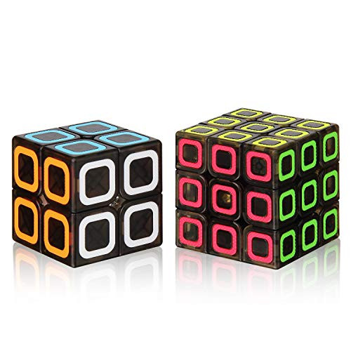 Roxenda Speed Cube Set, Magic Cube Set of 2x2x2 3x3x3 Speed Cube Smooth Puzzle Cube Transparent Black