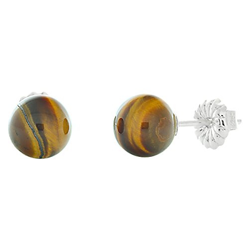 Trustmark 925 Sterling Silver 6mm Natural Tigers Eye Ball Stud Earrings