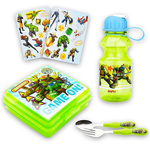 Teenage Mutant Ninja Turtles Toddler Dinnerware Set - TMNT Food Container, Water Bottle, Flatware, Stickers (Teenage Mutant Ninja Turtles)