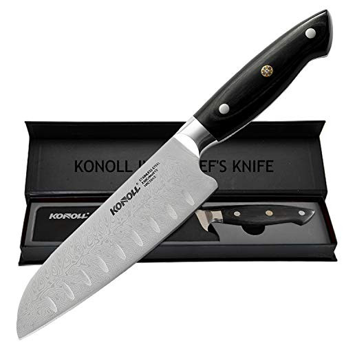 KONOLL Santoku Knife Super Sharp Kitchen Knife  7 inch Multifunctional Asian Knife  German High Carbon Stainless Steel Cooking knife  Ergonomic Handle