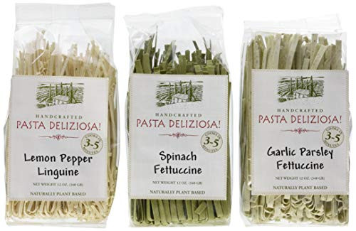 Pasta Deliziosa Handcrafted Pasta Variety Pack  Lemon Pepper Plus Spinach Plus Garlic Parsley  12 Ounce  Pack of 6