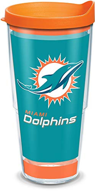 Tervis NFL Miami Dolphins - Touchdown Insulated Tumbler with Wrap and Orange Travel Lid  24 oz - Tritan  Clear