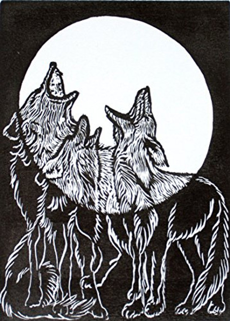 Original Wood Engraving Desert Sonata  Three Tenors  Coyotes Southwest Landscape