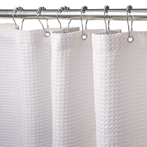 Waffle Shower Curtain with Stainless Steel Hooks - Heavy Duty Fabric Shower Curtains with Waffle Weave  Hotel Quality  Water Repellent Decor Curtain for Bathroom and Bathtubs  72 x 72 Inches  White Waffle Shower Curtain with Stainless Steel Hooks - Heavy Duty Fabric Shower Curtains with Waffle Weave  Hotel Quality  Water Repellent Decor Curtain for Bathroom and Bathtubs  72 x 72 Inches  White