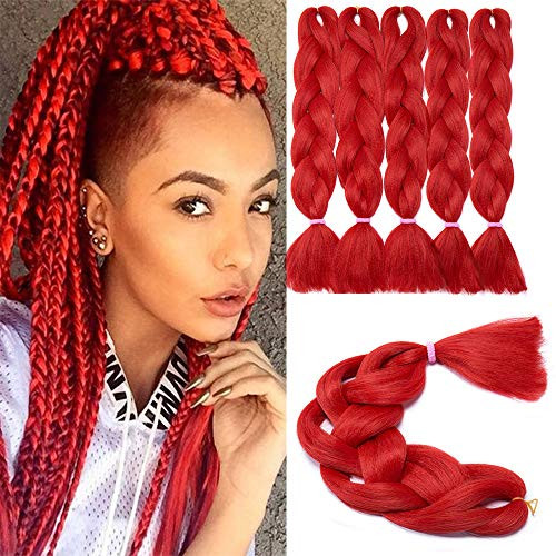 Jumbo Braids Hair Extensions Afro Twist Braids Kanekalon Jumbo Braiding Box Braid Crochet Hair Synthetic Braiding Hair 24 Inch 100G Bundle - 5 Bundle red