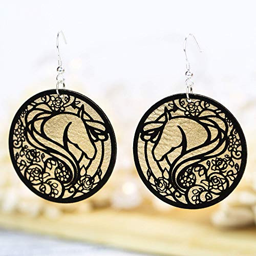 Horse Earrings for Women Sterling Silver 925 Findings Black with Goldtone Faux Leather Horse Gifts for Women or Girls Hypoallergenic Horse Jewelry Horse Earrings for Women Sterling Silver 925 Findings Black with Goldtone Faux Leather Horse Gifts for Women or Girls Hypoallergenic Horse Jewelry