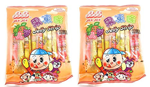 Jin Jin - Jelly Strip  Jelly Filled Straws in Assorted Flavors  - Net Wt. 14.7 Oz.  Two Pack