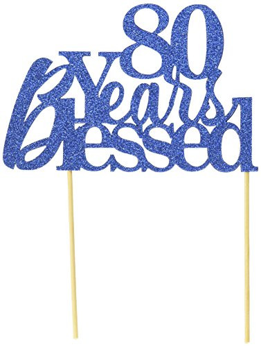 All About Details Blue 80-Years-Blessed Cake Topper  6 x 8