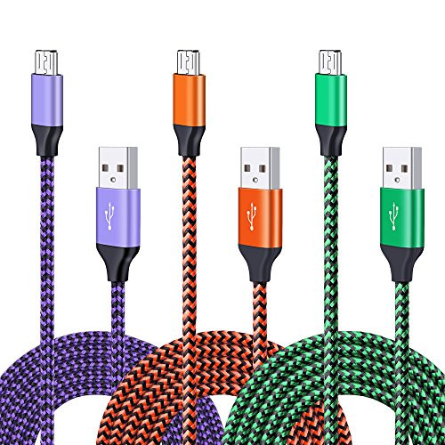 Micro USB Cable Android Charger,Kakaly Micro USB to USB 2.0 Cable (3-Pack,6Ft) Nylon Braided Sync and Fast Charging Cable for Samsung, Kindle, Android Smartphones, Galaxy S7 Edge, Moto G5, PS4