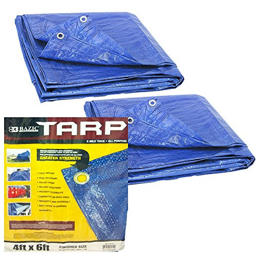 4'x6' Tarp - Multipurpose Cover or Great Tent For Gardening Camping Traveling Weather-Resistant Small Size Tarpaulin (Pack of 2)