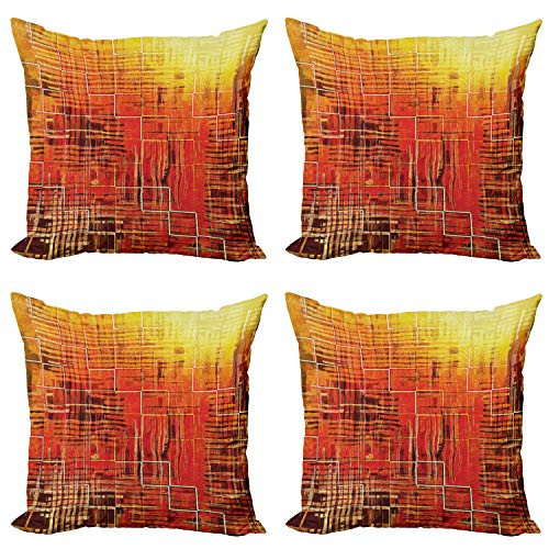 Ambesonne Burnt Orange Throw Pillow Cushion Case Pack of 4  Modern Mosaic Art Texture with Small Frames and Lines Fall Illustration  Modern Accent Double-Sided Digital Printing  16"  Orange Yellow