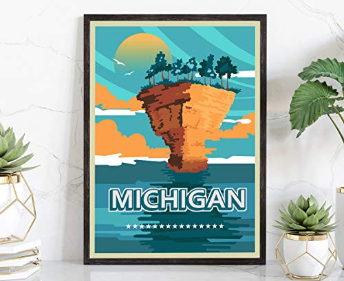 Michigan Retro Style Travel Poster Vintage Rustic Poster Print Home Office Wall Decoration Michigan State Map Poster - 16*20 Inches Michigan Retro Style Travel Poster Vintage Rustic Poster Print Home Office Wall Decoration Michigan State Map Poster - 16*20 Inches