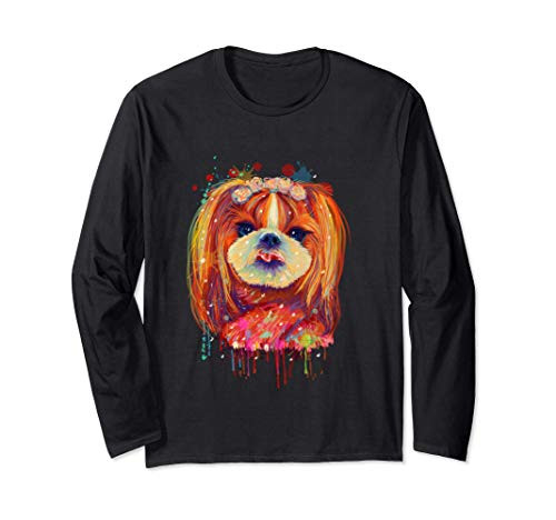 Colorful Shih Tzu Dog Breed Owner Paint Lover Painting Gift Long Sleeve T-Shirt